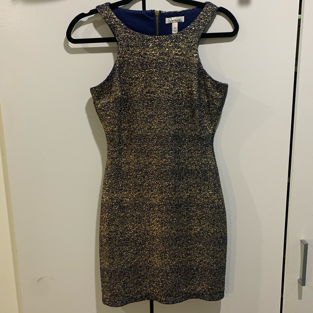 Navy Blue and Gold Bodycon Dress